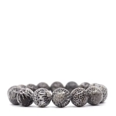 Shar Oke Men's Black / Grey / White Bryzoan Coral Bracelet In Multi