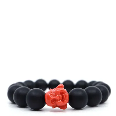 Shar Oke Men's Black / Orange Orange Happy Buddha & Matte Onyx Beaded Bracelet In Black/orange