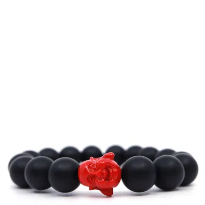 Shar Oke Men's Black / Red Light Red Happy Buddha & Matte Onyx Beaded Bracelet In Black/red