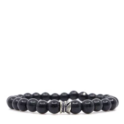 Shar Oke Men's Black / Silver Black Burma Jade & Sterling Silver Bracelet In Black/silver