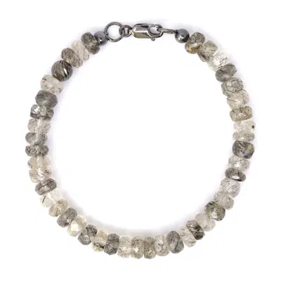 Shar Oke Men's Black / Silver Black Rutile Quartz Bracelet