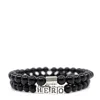 Shar Oke Men's Black / Silver Black Tourmaline & Hero Word Beaded Bracelet Set In Multi