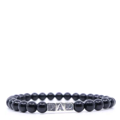 Shar Oke Men's Black / Silver Black Tourmaline & Sterling Silver Dad Letters Beaded Bracelet In Multi