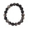 Shar Oke Men's Black / Silver Matte Black Obsidian Bracelet In Black