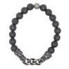 Shar Oke Men's Black / Silver Stainless Steel Panther & Black Natural Lava Beaded Bracelet In Multi