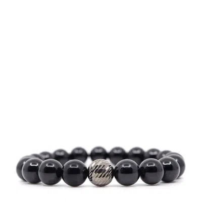 Shar Oke Men's Black Spinel & Sterling Silver Bracelet