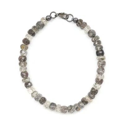 Shar Oke Men's Black / White / Silver Rutile Black Quartz Bracelet In Black/white/silver