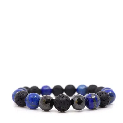 Shar Oke Men's Blue / Black Lapis Lazuli, Black Cubic Zirconia & Lava Bracelet In Multi