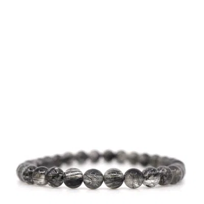 Shar Oke Men's Blue Black Rutilated Quartz Bracelet In Gray