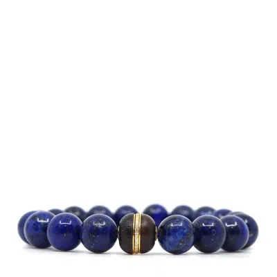 Shar Oke Men's Blue / Brown / Gold Lapis Lazuli & Wood Bracelet