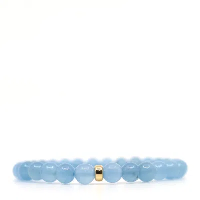 Shar Oke Men's Blue / Gold Aquamarine & 14k Solid Gold Beaded Bracelet