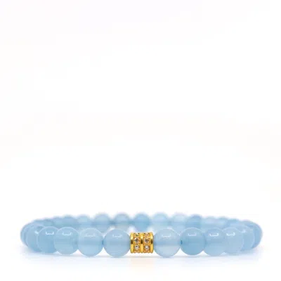 Shar Oke Men's Blue / Gold Aquamarine & 24k Pure Gold Bracelet