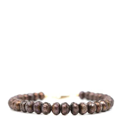 Shar Oke Men's Blue / Gold Faceted Brown Freshwater Pearl Beaded Bracelet