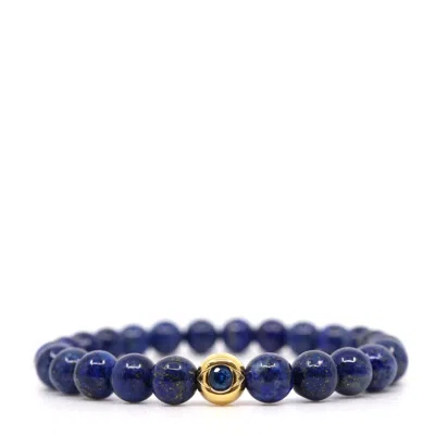 Shar Oke Men's Blue / Gold Lapis Lazuli & Stainless Steel Evil Eye Bracelet In Multi