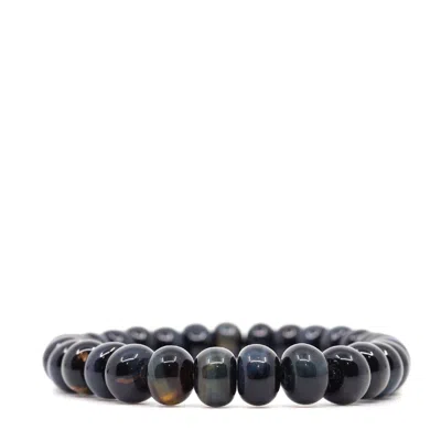 Shar Oke Men's Blue / Grey Blue & Grey Tiger's Eye Bracelet In Black