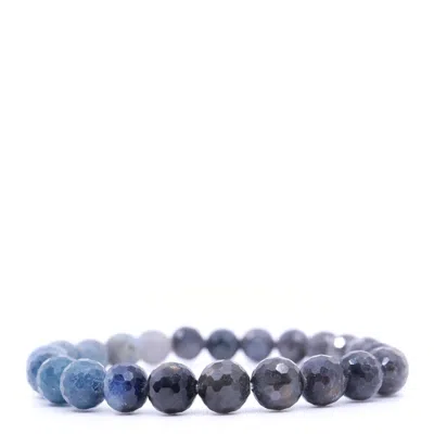 Shar Oke Men's Blue / Grey Natural Emerald Beaded Bracelet In Gray