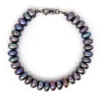 Shar Oke Men's Blue / Grey / Silver Grey Freshwater Pearl Bracelet