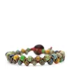 Shar Oke Men's Blue / Red / Green Green, Blue & Turquoise Picasso Czech Beads & Red Leather Beaded Bracelet