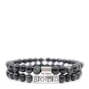 Shar Oke Men's Blue / Silver Blue & Yellow Tiger's Eye & Bold Word Beaded Bracelet Set