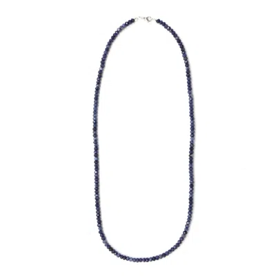Shar Oke Men's Blue / Silver Faceted Natural Sapphire Necklace