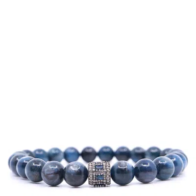 Shar Oke Men's Blue / Silver Kyanite & Sapphire Baguette Beaded Bracelet