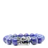 Shar Oke Men's Blue / Silver Lapis Lazuli & Dragon Beaded Bracelet