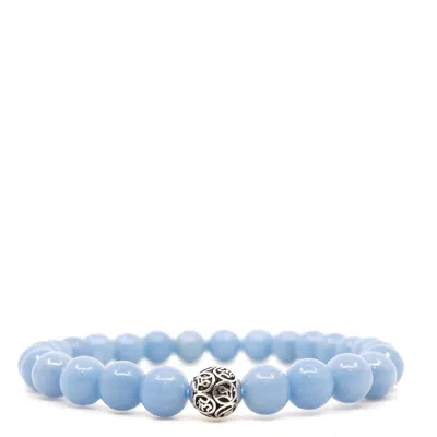 Shar Oke Men's Blue / Silver Om & Angelite Beaded Bracelet In Multi