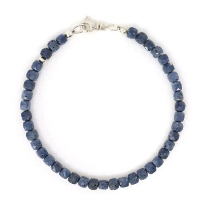 Shar Oke Men's Blue / Silver Sterling Silver & Blue Sponge Coral Beaded Bracelet