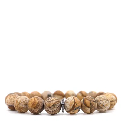 Shar Oke Men's Brown / Black Picture Jasper & Black Diamonds Beaded Bracelet In Multi