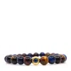 Shar Oke Men's Brown / Blue / Gold Red, Blue & Brown Tiger's Eye & Evil Eye Bracelet In Black