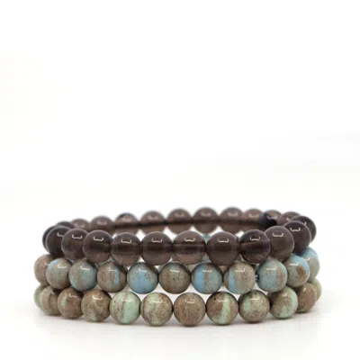 Shar Oke Men's Brown / Blue / Green Ice Obsidian & Jasper Bracelet Stack In Brown/blue/green