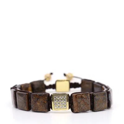 Shar Oke Men's Brown / Gold Bronzite Square Bracelet In Brown/gold