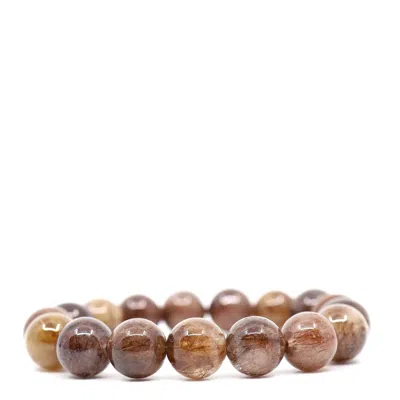 Shar Oke Men's Brown / Gold Brown Rutilated Quartz Beaded Bracelet In Multi