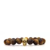 Shar Oke Men's Brown / Gold Brown Tiger's Eye & Gold Skull Bracelet In Brown