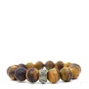 Shar Oke Men's Brown / Gold Matte Tiger's Eye & Stainless Steel Om Mani Padme Hum Beaded Bracelet