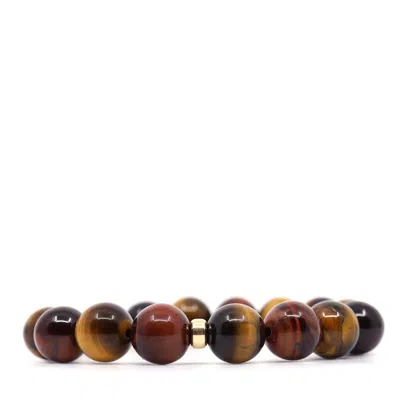 Shar Oke Men's Brown / Gold / Red Tiger's Eye & 14k Solid Gold Bracelet
