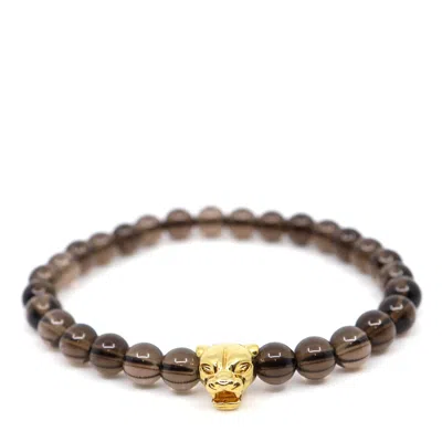Shar Oke Men's Brown / Gold Smoky Quartz & Leopard Bracelet In Brown/gold