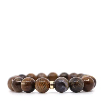 Shar Oke Men's Brown / Gold Wood Japer & 14k Solid Gold Bracelet In Multi