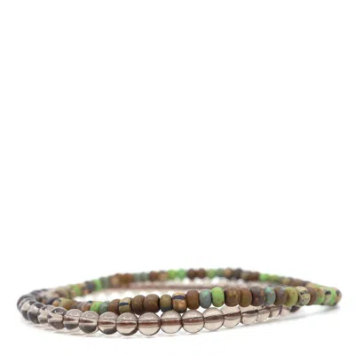 Shar Oke Men's Brown / Neutrals / Green Smoky Quartz & Brown, Green & Blue Czech Picasso Beaded Bracelet In Multi