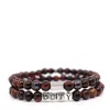 Shar Oke Men's Brown / Silver Red Tiger's Eye & Duty Word Beaded Bracelet Set