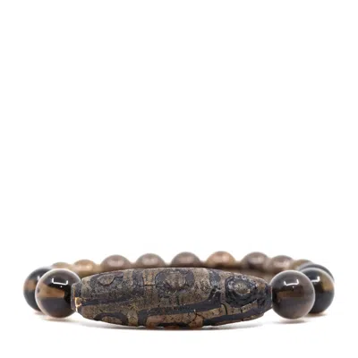 Shar Oke Men's Brown Smoky Quartz & Tibetan Agate Bracelet