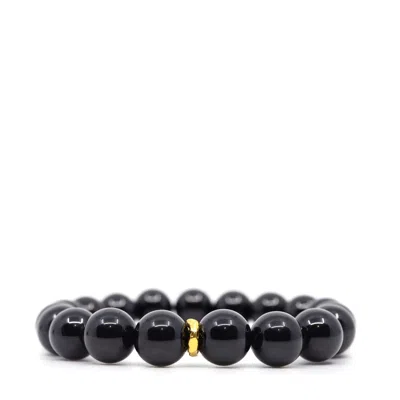 Shar Oke Men's Gold / Black Black Spinel & 24k Pure Gold Bracelet