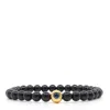 Shar Oke Men's Gold / Black Black Tourmaline & Evil Eye Beaded Bracelet