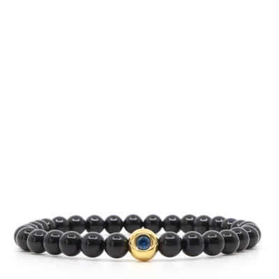Shar Oke Men's Gold / Black Black Tourmaline & Evil Eye Beaded Bracelet In Multi