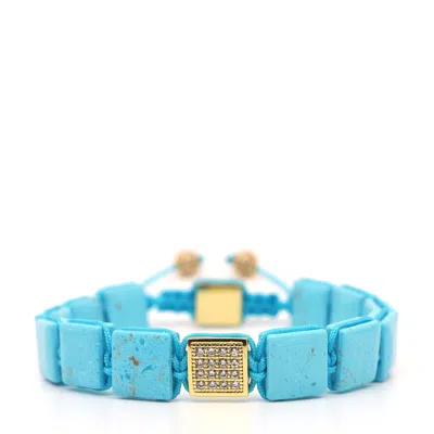 Shar Oke Men's Gold / Blue Turquoise Howlite Square Bracelet In Gold/blue