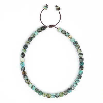 Shar Oke Men's Gold / Brown / Green African Turquoise & 14k Solid Gold Beaded Bracelet In Gray