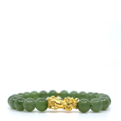 Shar Oke Men's Gold / Green Green Jade & 24k Pure Gold Pixiu Bracelet