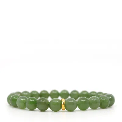 Shar Oke Men's Gold / Green Green Jade & Pure Gold Bracelet In Gold/green