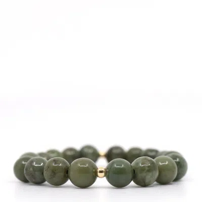 Shar Oke Men's Gold / Green Myanmar Burma Jade & 14k Solid Gold Bracelet In Multi