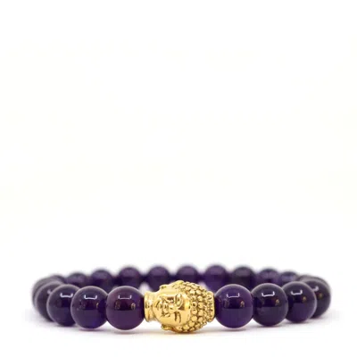 Shar Oke Men's Gold / Pink / Purple Buddha & Amethyst Beaded Bracelet